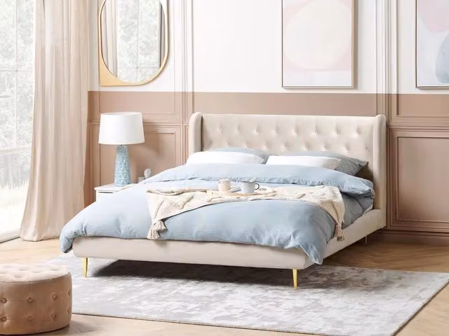 Letto matrimoniale Beliani in velluto beige L/P/H: 160 x 200 x 106 cm – 1