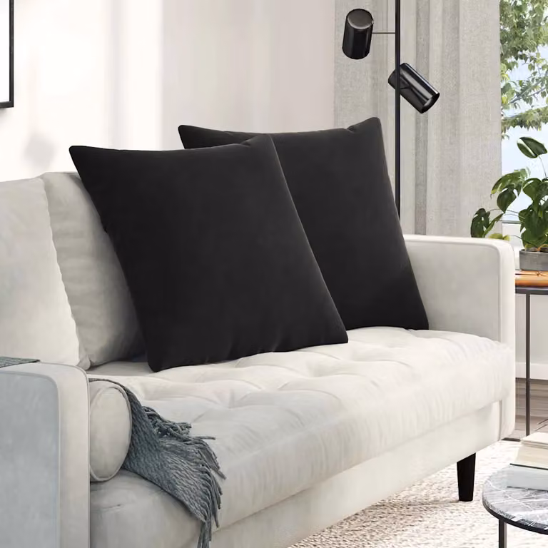 Set di 2 cuscini da divano quadrati vidaXL in tessuto a coste nero, L 80 x L 80 cm