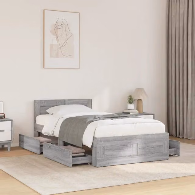 Letto moderno vidaXL in legno multistrato grigio con testiera L 90 x P 200 cm