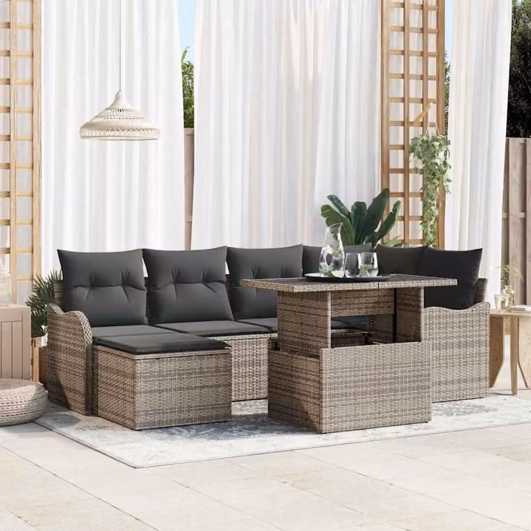 Maison Exclusive - Set da giardino composto da 7 pezzi. Colore: grigio. Materiale: rattan sintetico