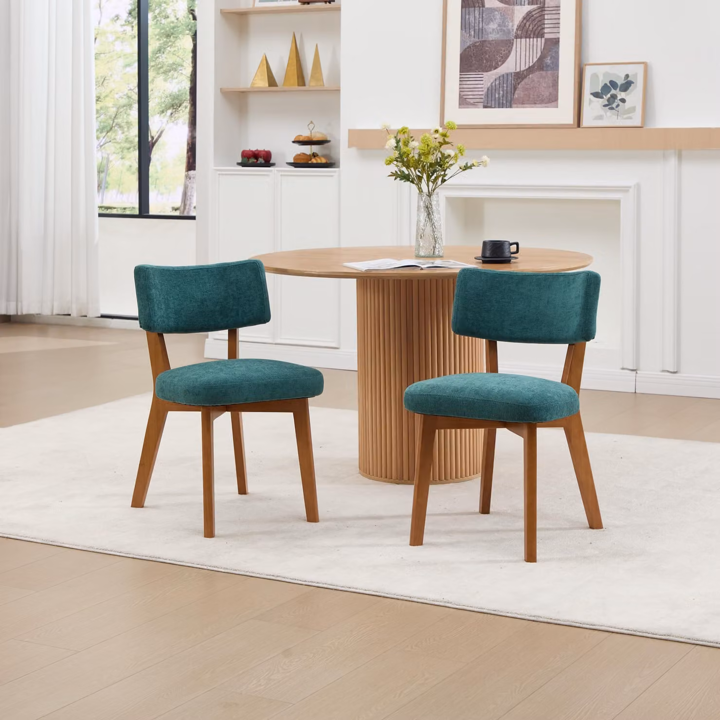LVHOM Set di 2 sedie imbottite in massello con rivestimento in lino, sedia da pranzo ergonomica con schienale, sedia da cucina, sedia da salotto di metà secolo, verde