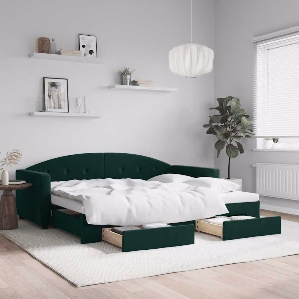vidaXL Divano Letto Moderno in Velluto Verde con Cassetti L/P/H: 90 x 200 cm