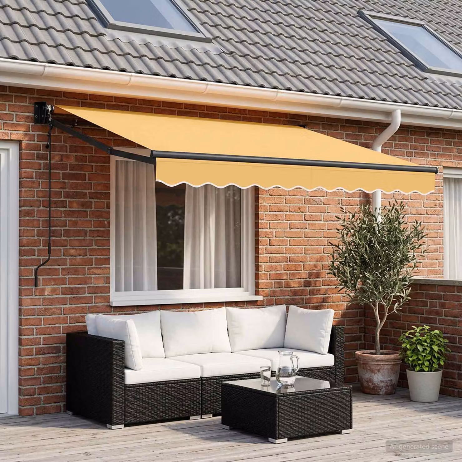 Tenda retrattile vidaXL color sabbia in poliestere e metallo, L: 350 cm, P: 250 cm