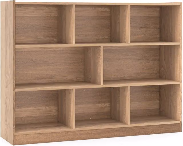 Libreria moderna Design Mania con 8 cubi in legno e MDF, colore beige e marrone, L/P/H: 122 x 32 x 93 cm