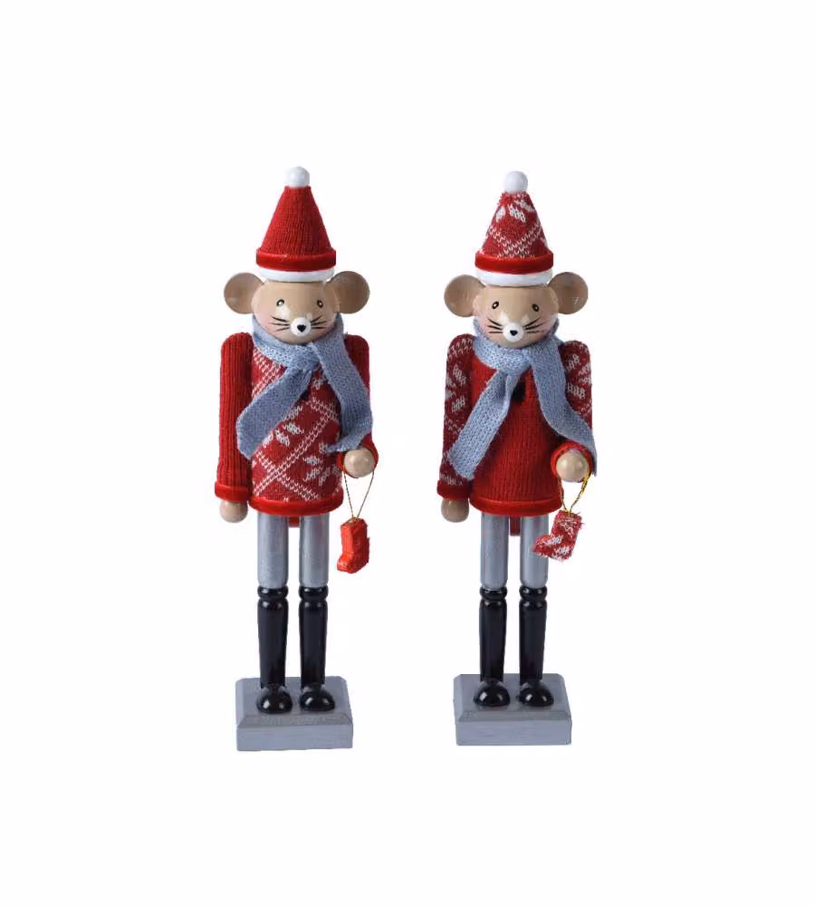 Schiaccianoci Topolino in abete rosso e grigio 25cm decorazione Natale