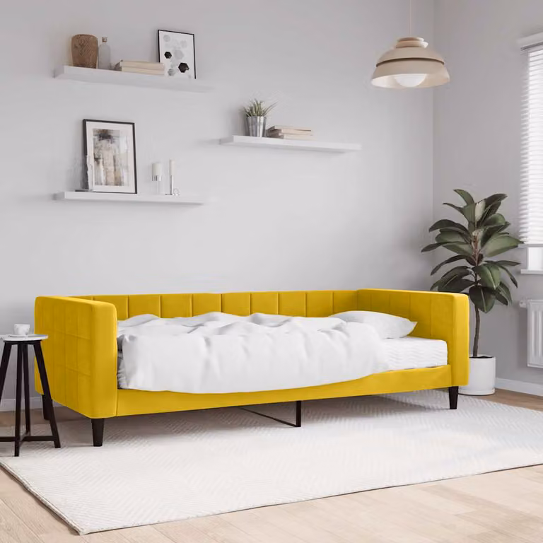 vidaXL Divano Letto con Materasso in Velluto Giallo L/P/H: 223 x 90 x 68 cm