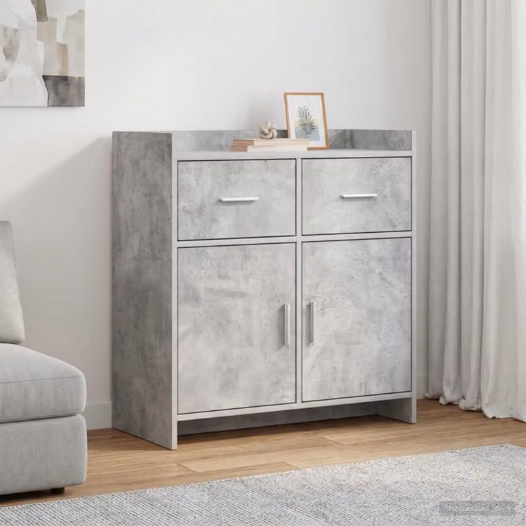 Credenza moderna vidaXL in legno ingegnerizzato e metallo, colore grigio, L 75 cm x P 36 cm x H 80 cm