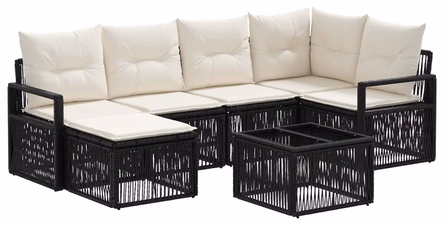 Set Divano da Giardino 7 pcs Nero polyrattan