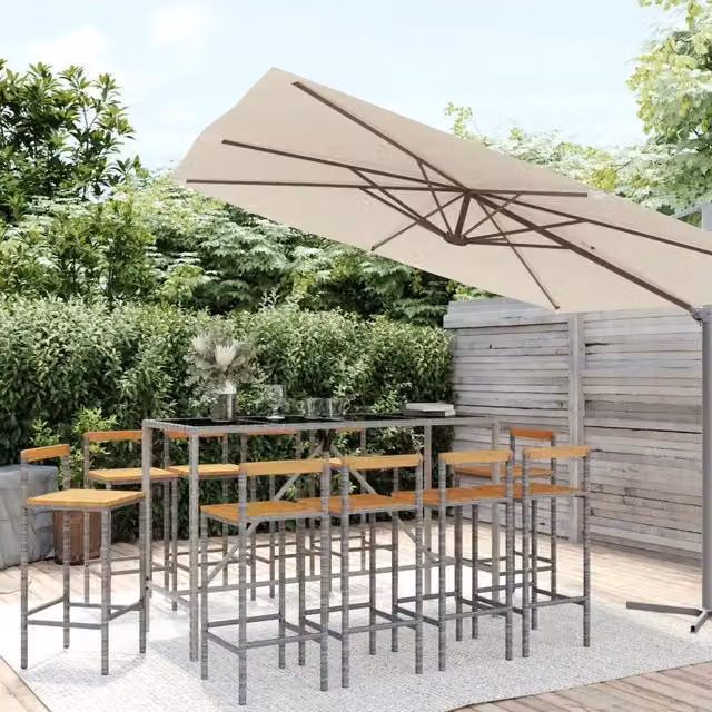 Set Bar Giardino 11pz Grigio Polyrattan e Legno Massello Acacia 3187699