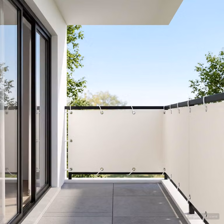 Schermo di privacy per balcone vidaXL in poliestere e alluminio, disponibile in bianco o beige, L: 400 cm, H: 150 cm