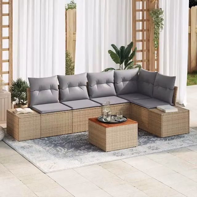 Set Divano da Giardino 6 pz Beige polyrattan 3347959
