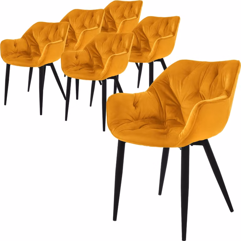 ML-Design set di 6 sedie da pranzo con schienale, giallo senape, in velluto