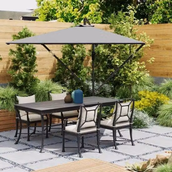 Ombrellone da giardino, diametro 260 cm, con protezione UV, impermeabile, colore nero, con base, struttura, maniglia, copertura antivento, ideale per balconi e terrazze, orientabile