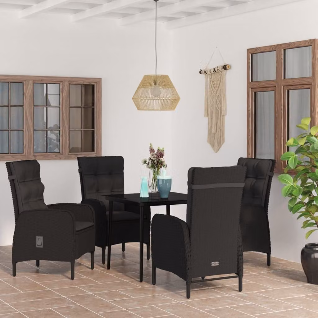 The Living Store Set da pranzo da giardino 5 pezzi con cuscini nero