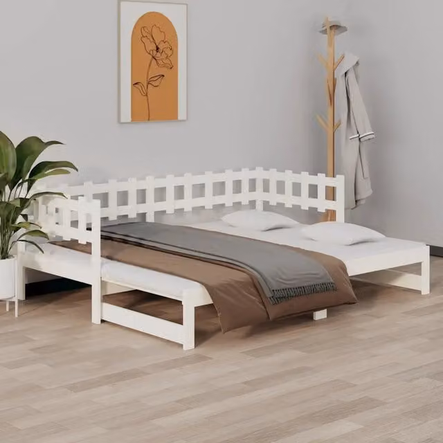 Dormeuse Estraibile Bianca 2x(90x190) cm Legno Massello di Pino 820777