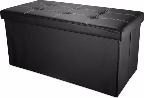 Uniqoos® Poggiapiedi pieghevole, 78 x 38 x 38 cm, colore nero lava – Panca contenitore con coperchio in ecopelle e bottoni imbottiti