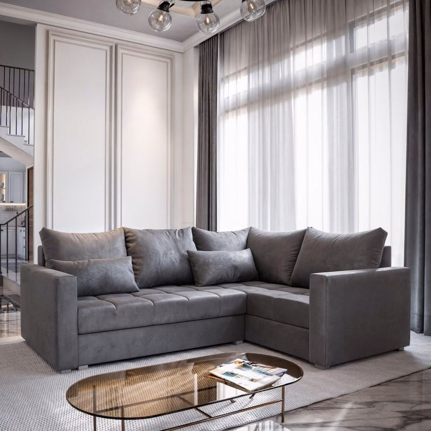 Divano angolare LIRENO R-S di Masseno con funzione letto a L, divano con box letto, divano da salotto, divano, divano, divano letto, set di divani - grigio, PAROS 06