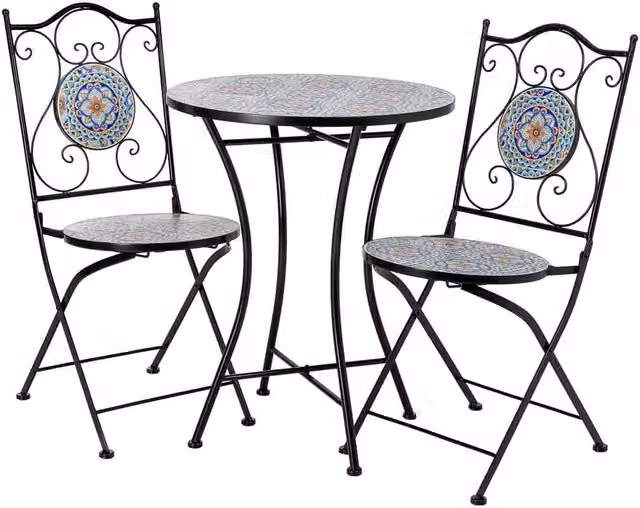 Set tavolo e 2 sedie in mosaico e ferro battuto Arancione, tavolo: P60