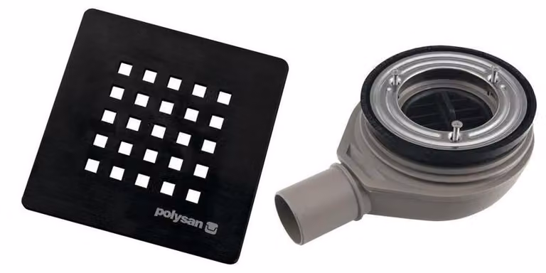 Sifone per piatti doccia, 90 mm, coperchio di scarico, DN40, ABS/nero opaco