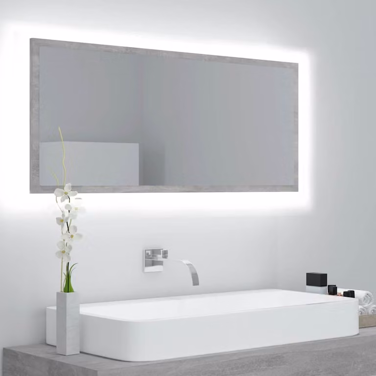 Specchio da bagno moderno vidaXL con LED Grigio L: 100 cm, H: 37 cm, P: 8,5 cm