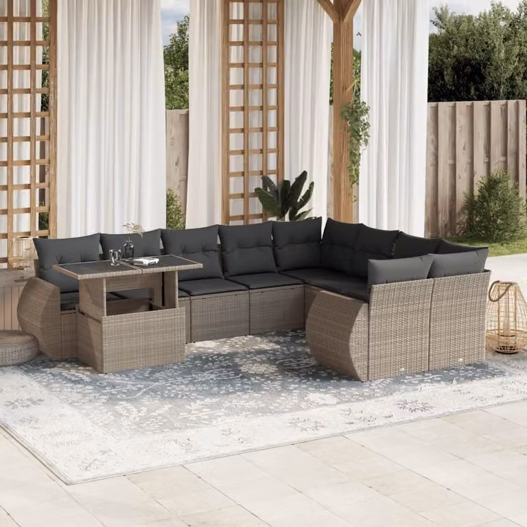 Maison Exclusive - Set Divano Giardino 10 pz con Cuscini Grigio Chiaro Polyrattan