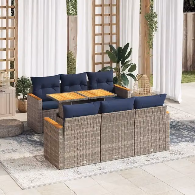 Set Divani da Giardino 7 pz con Cuscini Grigio in Polyrattan 3327449