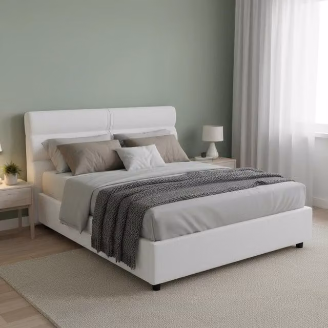 Letto Brinzio DMORA con contenitore a sollevamento e materasso incluso, Bianco, L/P/H: 120 x 200 x 228 cm
