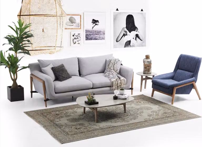 Sofagarnitur 2 Sitzer Sessel Zweisitzer Stoff Sofas Modern Design Grau