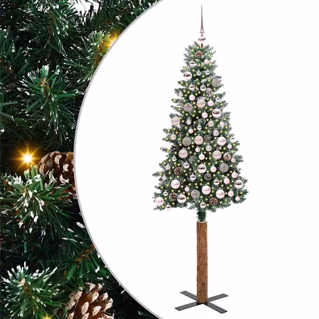 Albero di Natale snodato moderno vidaXL verde con luci LED warm white in PVC, metallo e legno, Altezza: 180 cm
