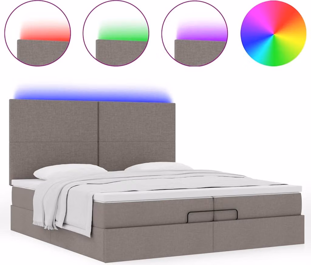 Struttura Letto Pouf con Materassi Tortora 200x200 cm Tessuto