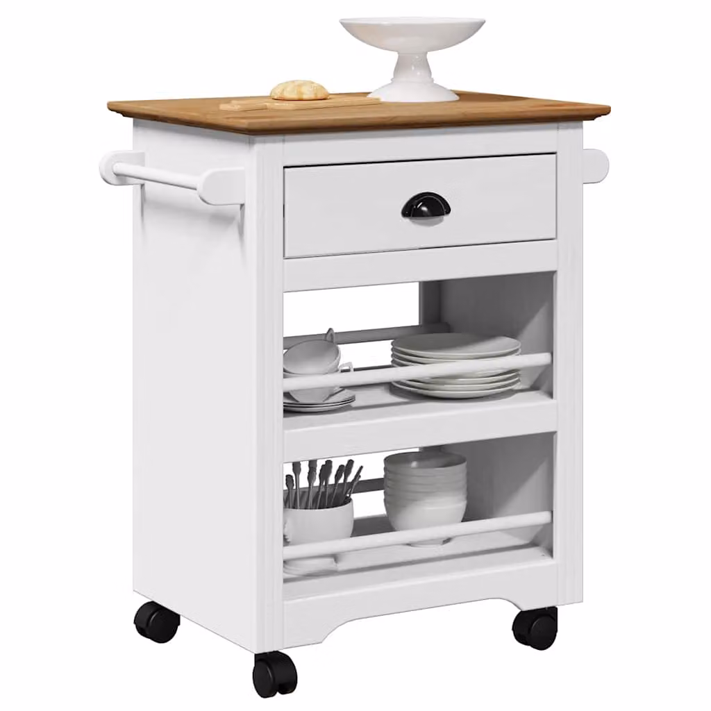 vidaXL Carrello da Cucina BODO in Legno e Metallo Bianco e Marrone L 67,5 cm x P 45 cm x H 80 cm