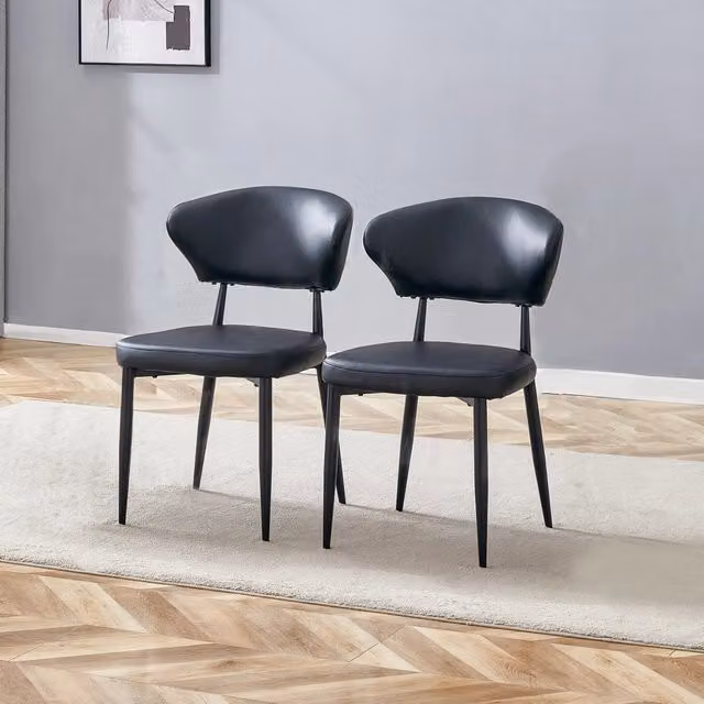 Set di 2 sedie da pranzo MINIMAL nere con schienale curvo e design moderno in ecopelle e metallo
