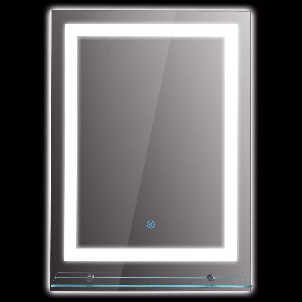 Specchio da bagno tondo Zephmum con luce LED dimmerabile e touch switch, bianco e argento, Diametro: 80 cm – 2