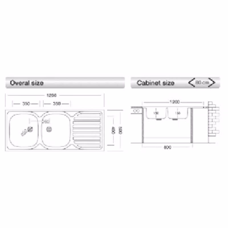 Lavello da appoggio EFFEZE 50 series a due vasche argento L: 120 cm, P: 50 cm, modello SA127 destro – 2