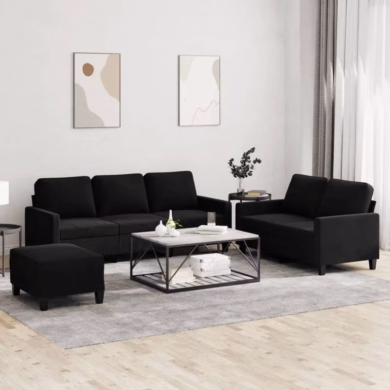 Maison Exclusive - Set divano a 3 pezzi con cuscini in velluto nero