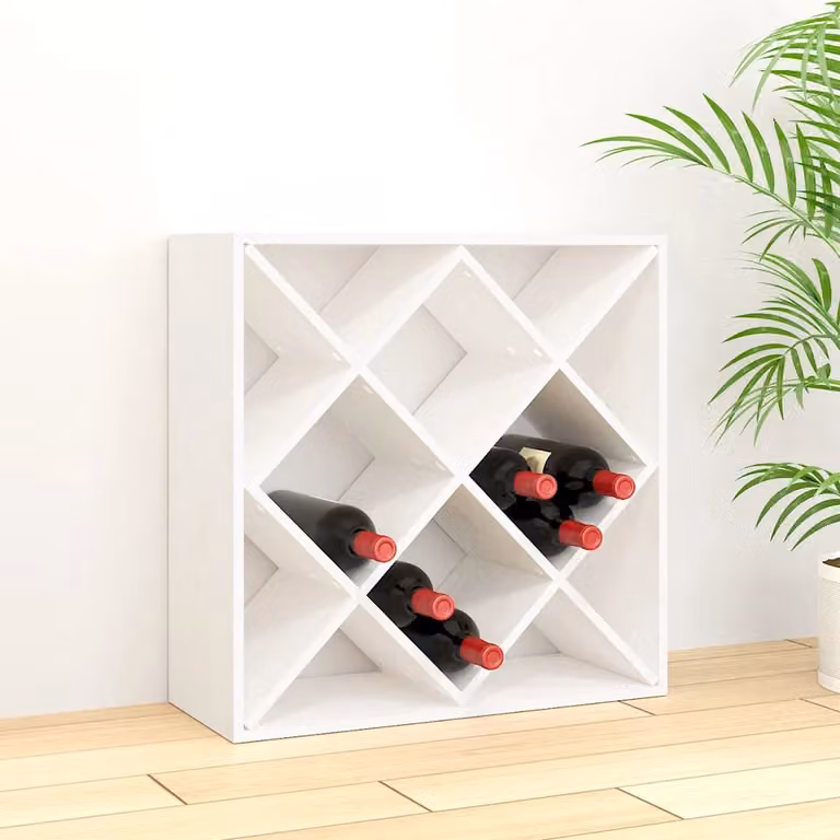 vidaXL Portabottiglie Bianco in Legno di Pino Massello con Schienale L 62 x P 25 x H 62 cm