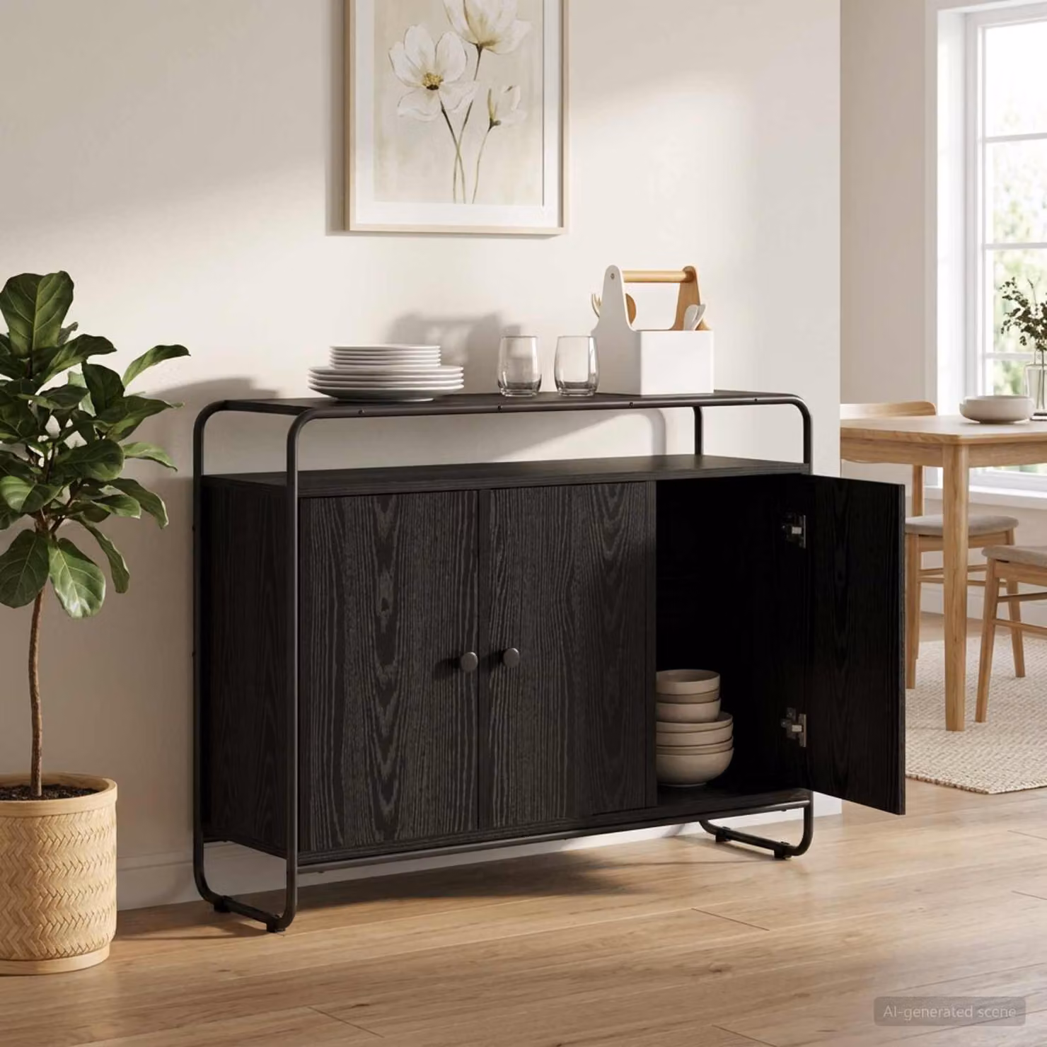 Credenza stile industrial vidaXL in legno MDF e metallo, colore nero, L 102 x P 35 x H 75 cm