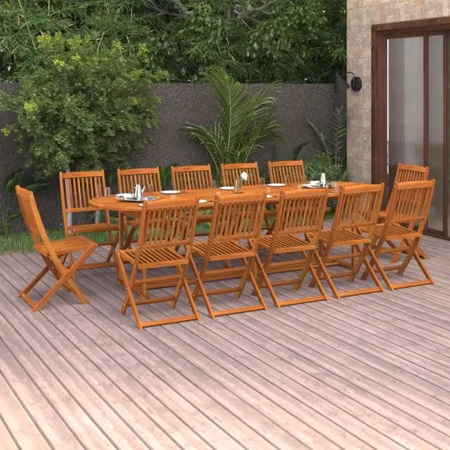 Set da pranzo da giardino vidaXL in legno di acacia massello marrone, 13 pezzi, L: 280 cm, P: 90 cm, H: 75 cm – 1