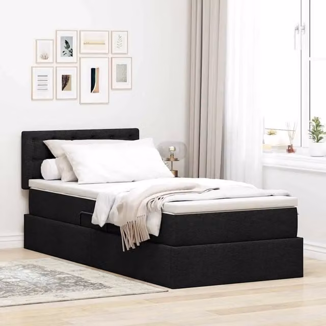 Letto con contenitore e illuminazione LED vidaXL, colore nero, con porta di ricarica USB, L/P/H: 190 x 90 x 88 cm – 1