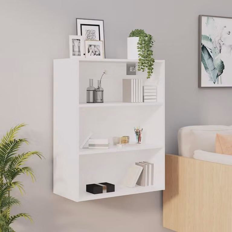 Armadietto Pensile a Parete vidaXL Bianco con Ripiani Interni L: 69,5 cm, P: 32,5 cm, H: 90 cm