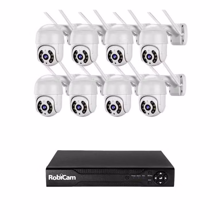 Telecamere RobiCam, 4MP, kit da 8 pezzi, iCSee, Ultra HD, visione notturna a colori, notifiche, audio bidirezionale, registratore NVR