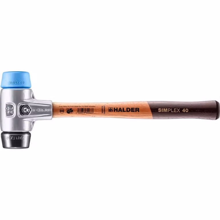 Mazza SIMPLEX soft-face con alloggiamento in alluminio e manico in legno, Ø 40, composizione TPE-soft / gomma