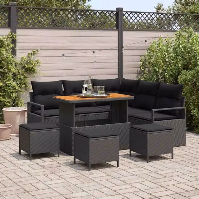 Set Divano da Giardino 9 pz Nero polyrattan 3362529