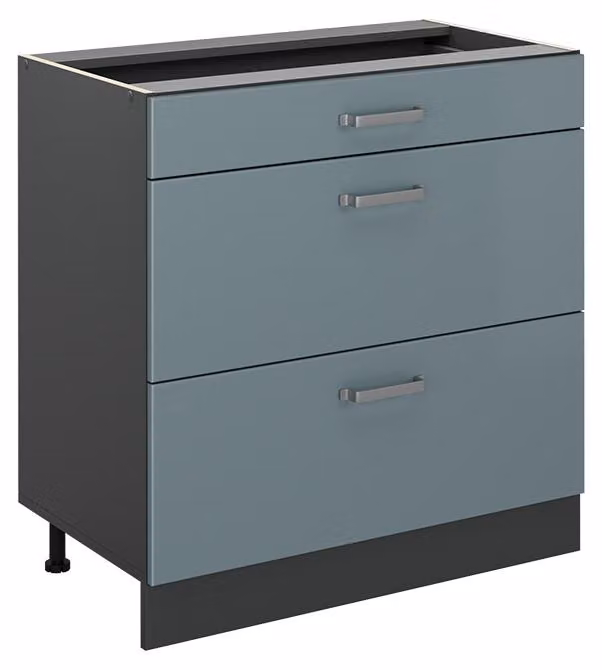 Mobiletto base per cucina Vicco R-Line Grigio-blu/Antracite 80 cm con 3 cassetti senza piano di lavoro, Model 72407