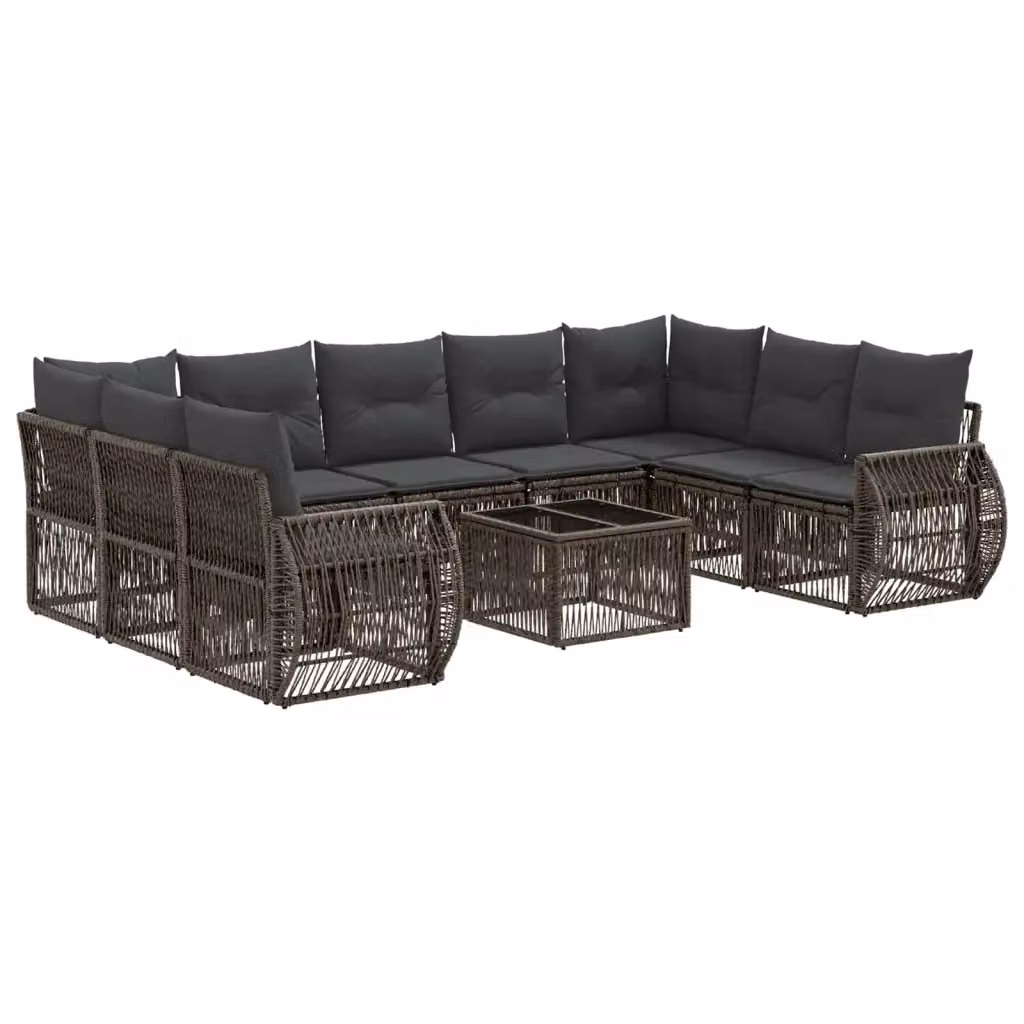 Set Divano da Giardino vidaXL a forma a U composto da 10 pezzi in Polyrattan Grigio e Grigio Scuro con Cuscini e Tavolino – 2