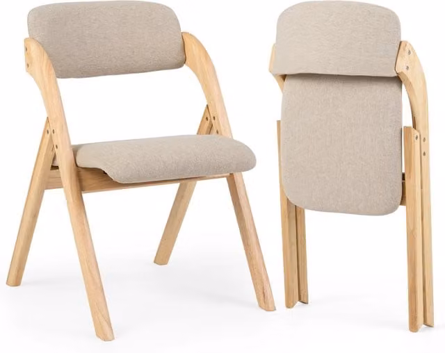 Set di 2 sedie pieghevoli imbottite sala da pranzo schienale ergonomico, Sedia pranzo in legno massello con sedile morbido