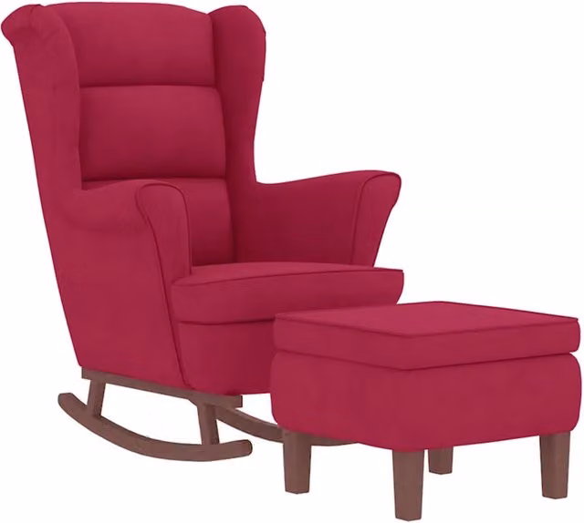 Sedia a dondolo con schienale alto in velluto rosso vino Legno CFW9301751