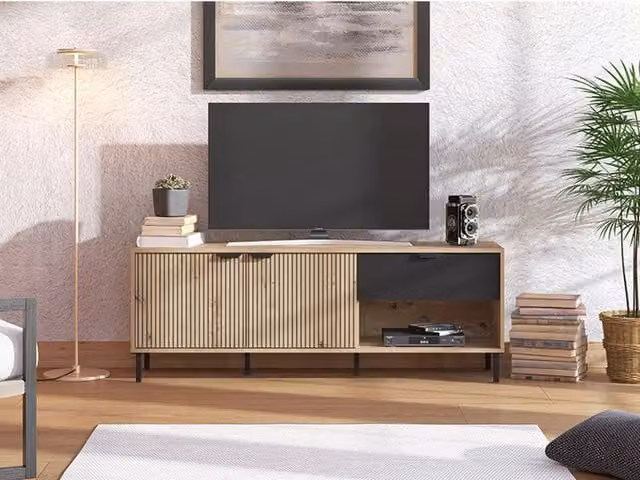 Preone, Mobile Porta tv un Cassetto, 150.5x40x54.5h cm Marrone Rovere Nodi