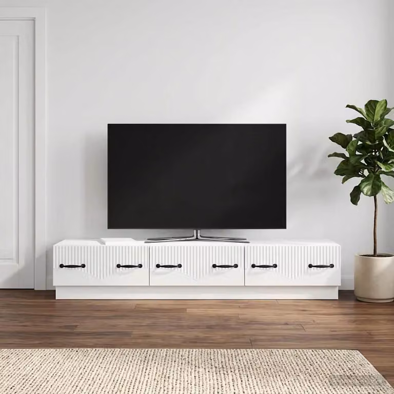 Mobile TV vidaXL Bianco Lucido in Legno MDF per Soggiorno L: 147 cm, P: 34,5 cm, H: 27 cm
