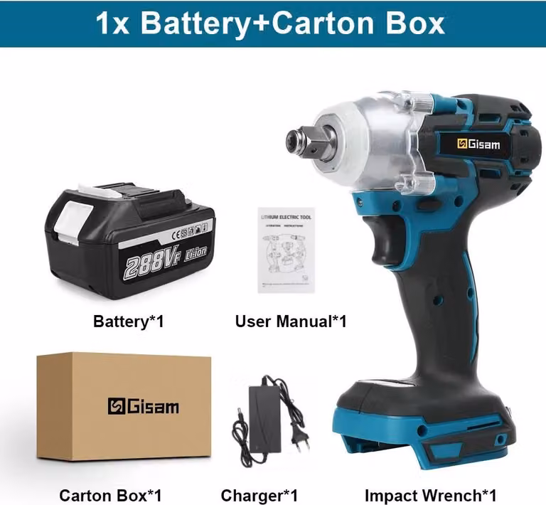 Avvitatore a impatto a batteria - 18 V brushless - Coppia 520 Nm - Attacco quadrato da 1,27 cm - Li-Ion - Con 1 batteria - Per riparazioni auto - Colore oro